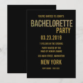 Black Gold Glitter Typography Bachelorette Invite Kaart (Voorkant / Achterkant)