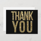 Black & Gold Glitter Wedding Bedankt Briefkaart (Voorkant / Achterkant)