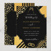 Black Gold Glitter Wedding Invitation Sjabloon (Voorkant / Achterkant)