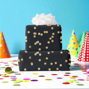 Black Gold Glitter Yellow Stippen Patroon Cadeaupapier