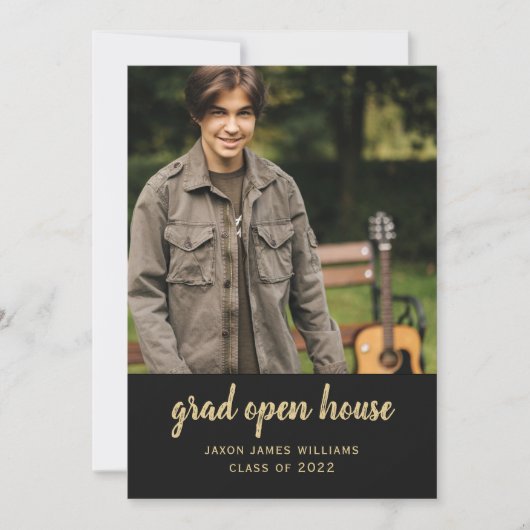 Black Gold Grad Open House Graduation Invitation (Devant)