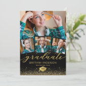 Black Gold Graduation 4 Photo Invitation (Debout devant)