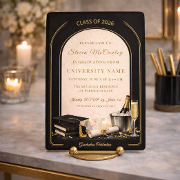 Black Gold Graduation Arch Invitation Kaart