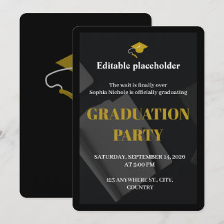 Black Gold Graduation Party Editable Invitation Kaart