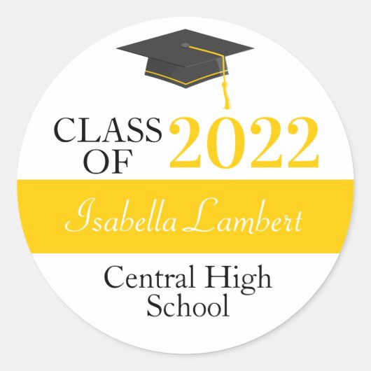 Black & Gold Graduation Party Favor Stickers (Voorkant)