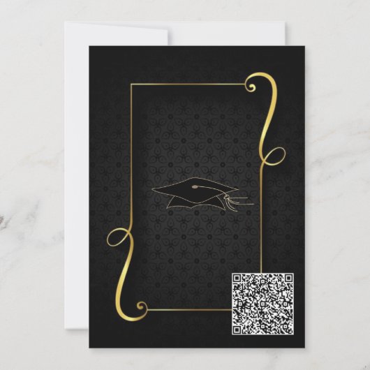 Black Gold Graduation Party Uitnodiging en QR-code (Achterkant)