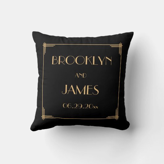 Black Gold Great Gatsby Art Déco Mariage Coussins (Verso)