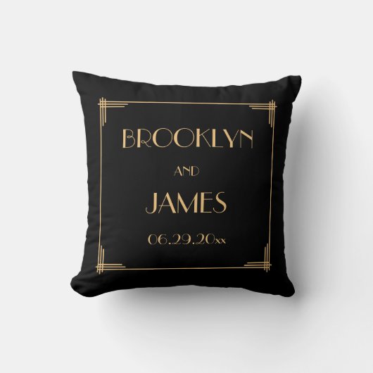 Black Gold Great Gatsby Art Déco Mariage Coussins (Recto)