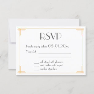 Black Gold Great Gatsby Art Déco Wedding Carte RSV