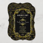 Black & Gold Great Gatsby Bachelorette Party Kaart (Voorkant / Achterkant)