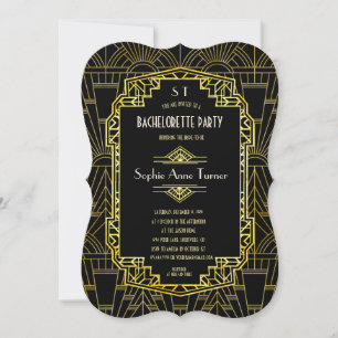 Black & Gold Great Gatsby Bachelorette Party Kaart