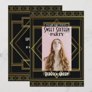 Black Gold Great Gatsby Sweet 16 feesten Kaart