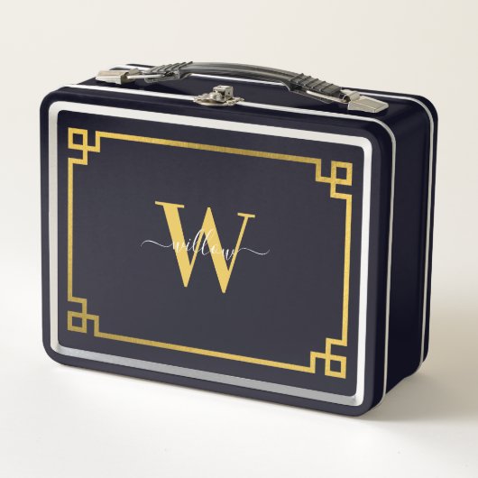 Black & Gold Greek Key Monogrammen (Voorkant)