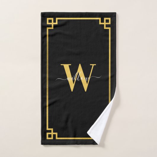 Black & Gold Greek Key Monogrammen Bad Handdoek (Handdoek)