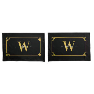 Black & Gold Greek Key Monogrammen Kussensloop