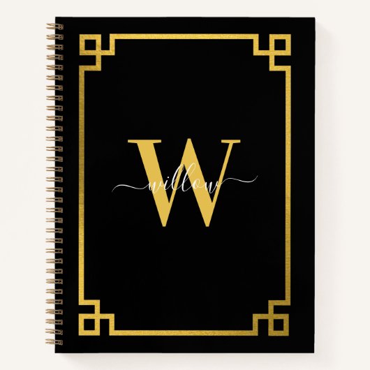Black & Gold Greek Key Monogrammen Notitieboek (Voorkant)