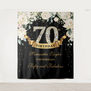 Black Gold Greenery Bloemen 70e verjaardag achterg Wandkleed