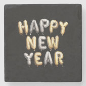 Black Gold Grey Happy New Year Stenen Onderzetter (Voorkant)