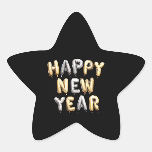 Black Gold Grey Happy New Year Ster Sticker (Voorkant)