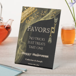 Black & Gold Halloween Wedding Skeleton Favors Reclamebord Met Voetstuk