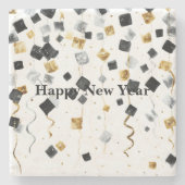 Black Gold Happy New Year Confetti Stenen Onderzetter (Voorkant)