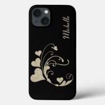 Black Gold Heart Swirl Faux Glitter