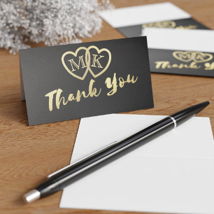 Black Gold Hearts Mini Mariage Merci Cartes