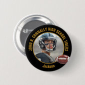 Black Gold High School Football Player Photo Ronde Button 5,7 Cm (Voorkant /achterkant)
