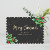 Black Gold Holly Berries Cartes de Noël d'affaires (Debout devant)