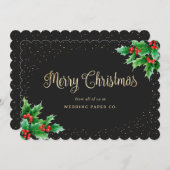 Black Gold Holly Berries Cartes de Noël d'affaires (Devant / Derrière)