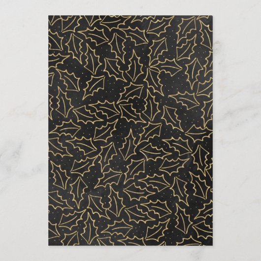 Black Gold Holly Berry kerstbruiloft Menu (Achterkant)