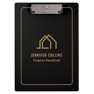 Black Gold House Logo Real Estate clipboard Klembord