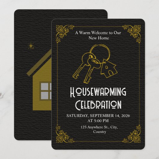 Black Gold Housewarming Invitation Editable (Devant / Derrière)