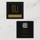 Black Gold Initiaal Monogram Social Media QR Code Vierkante Visitekaartje (Voorkant / Achterkant)
