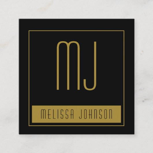 Black Gold Initiaal Monogram Social Media QR Code Vierkante Visitekaartje (Voorkant)