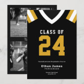 Black Gold Jersey Football Faire-part de graduatio (Devant / Derrière)