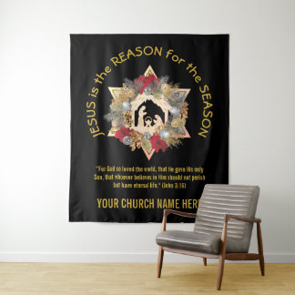 Black Gold JESUS IS DE REDEN VAN Kerstmis Wandkleed
