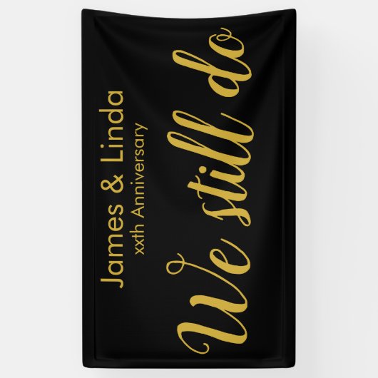 Black Gold Jubileum Party Vow Renewout Backdrop Spandoek (Verticaal)
