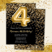 Black Gold Kids Girl 4th Birthday Party Invitation