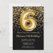 Black Gold Kids Girl 6th Birthday Party Invitation (Devant)