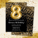 Black Gold Kids Girl 8th Birthday Party Invitation<br><div class="desc">Elégante invitation à la fête de 8ème anniversaire en noir et or pour une fillette de 8 ans avec écriture de script élégante et ballons amusants en feuille de papier.</div>