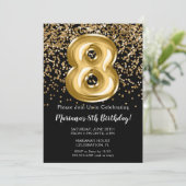 Black Gold Kids Girl 8th Birthday Party Invitation (Debout devant)