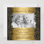 Black & Gold Lace Photo Invitation du 50e annivers (Devant)
