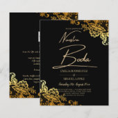 Black Gold Lace Wedding-uitnodigingen (Voorkant / Achterkant)