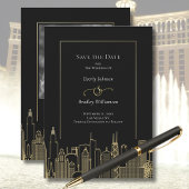 Black Gold Las Vegas Skyline Elegant Save the Date Kaart