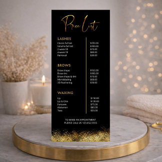 Black & Gold Lash Tech Price List | Luxury Beauty Reclamekaart