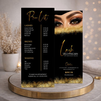 Black & Gold Lash Tech Price List | Luxury Beauty Reclamekaart