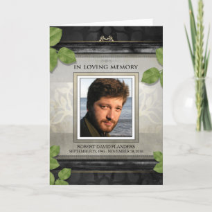 Black Gold Leaf Photo Memorial Service Uitnodiging