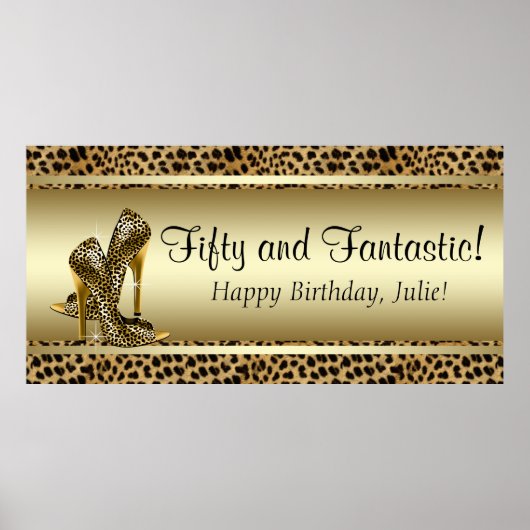 Black Gold Leopard Birthday Party Banner Poster (Voorkant)