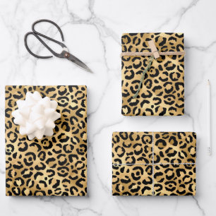 Black Gold Leopard Print Cheetah Animal Print Tren Inpakpapier Vel